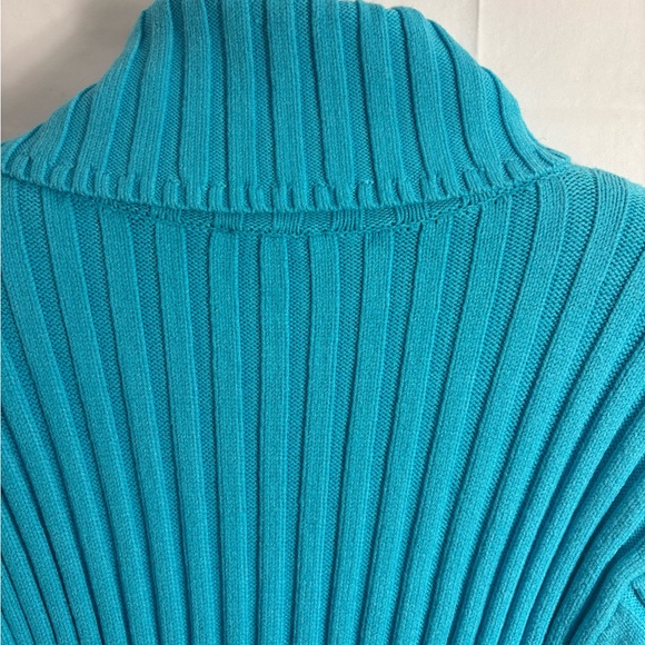 Y2K Wool Blend Cable Knit Turquoise Turtleneck with Silver Zipper Size M - Picture 15 of 16